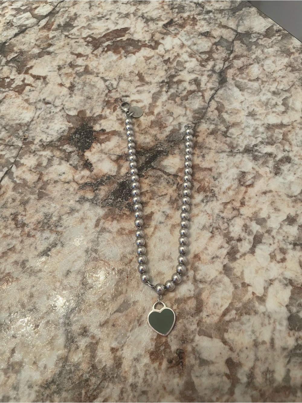 Tiffany & Co. Silver Bead Bracelet with Green Heart Pendant